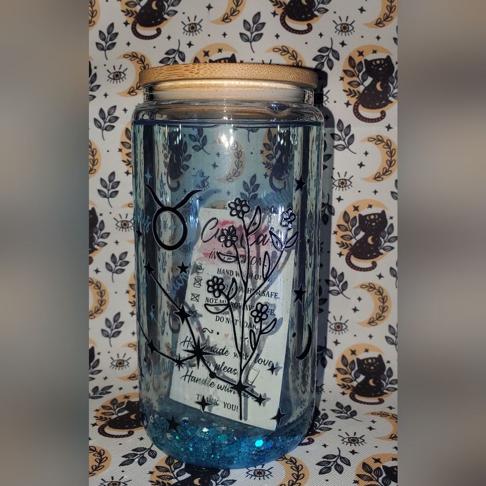 Decorative Glass Jar with Black Floral Design